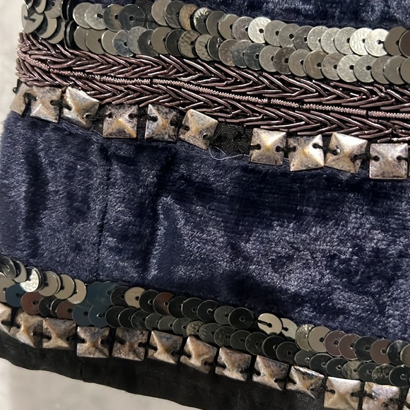 Gryphon. Blue Velvet, Sequin, and Studs. Mini Skirt.  S - Picture 4 of 8